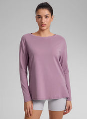 Cotton-Blend Boat Neck Long Sleeve