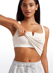 Ribbed Henley Neck Built in Bra Tank