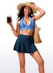 High Rise Side Pocket Pleated Swim Skirt