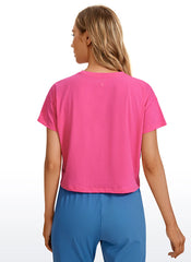 Pima Cotton Crew Neck Cropped Short Sleeve