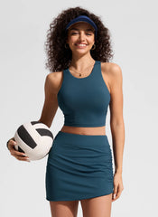 High Rise Asymmetric Side Ruched Swim Skirt