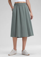 Feathery-Fit Drapey Pockets Midi Skirt