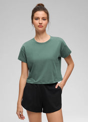 Pima Cotton Crew Neck Cropped Short Sleeve
