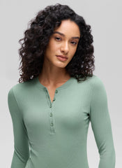 Ribbed Modal Henley Long Sleeve