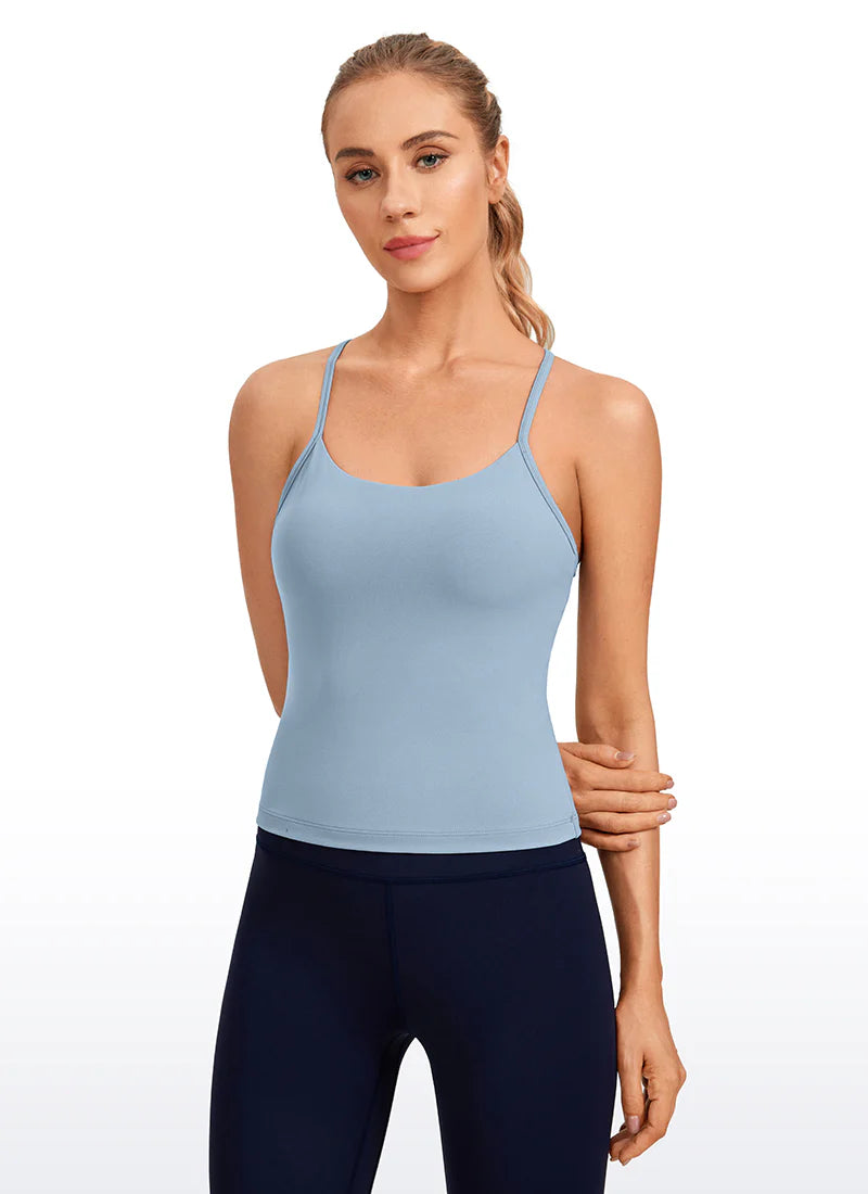 Butterluxe Waist Length Y Back Built in Bra Tank