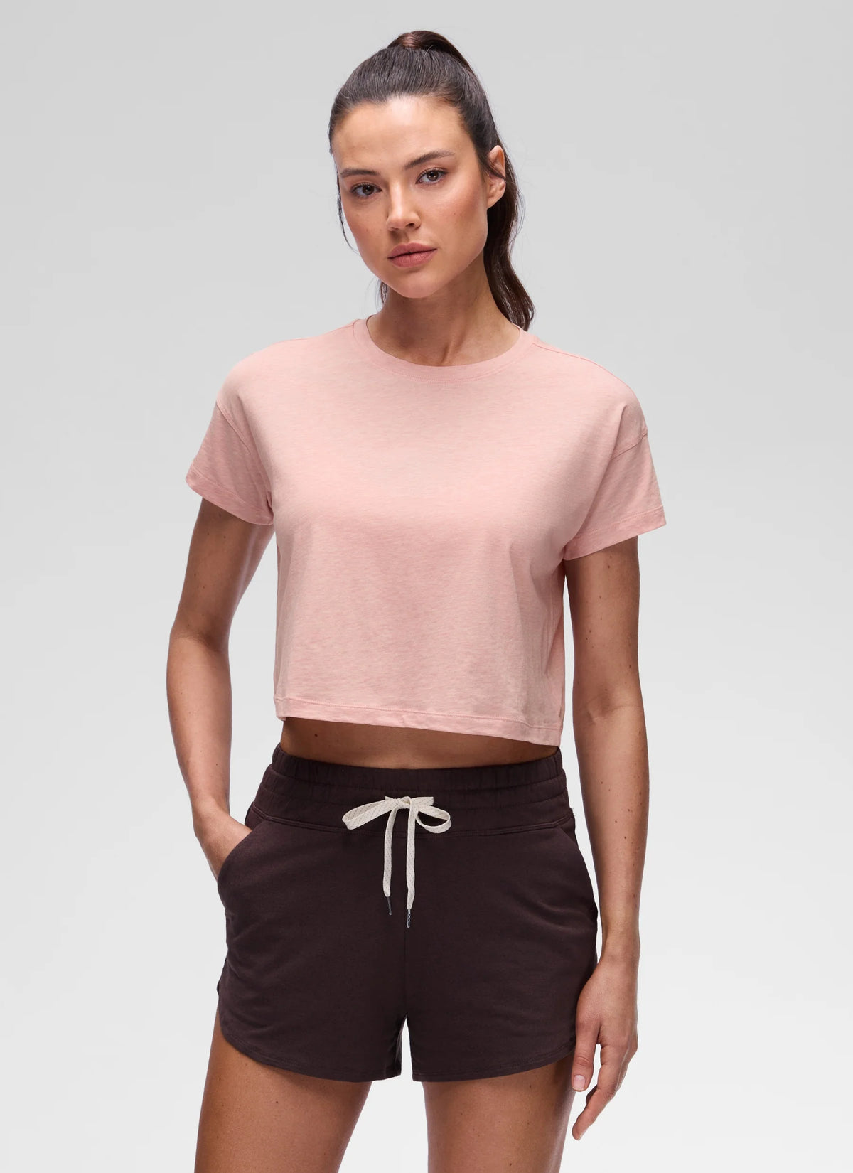 Pima Cotton Crew Neck Cropped Short Sleeve