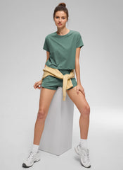 Pima Cotton Crew Neck Cropped Short Sleeve