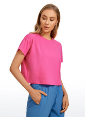 Pima Cotton Crew Neck Cropped Short Sleeve