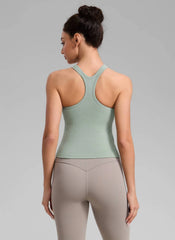 Seamless Racerback Built in Bra Ribbed Tank