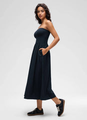 Dual-fabric Strapless Maxi Dress