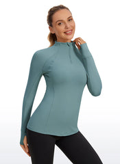Brushed Quarter-Zip Long Sleeve with Thumb Holes